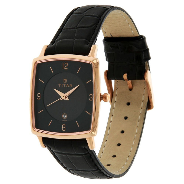 Titan Classic Black Dial Analog with Date Leather Strap watch for Men-NK9159WL02
