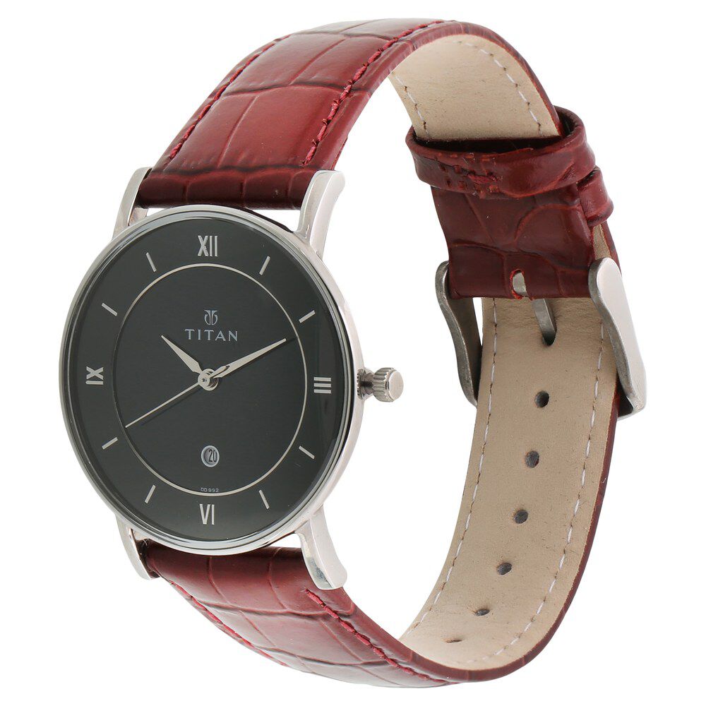 Titan Quartz Analog with Date Black Dial Leather Strap Watch for Men-NK9162SL03