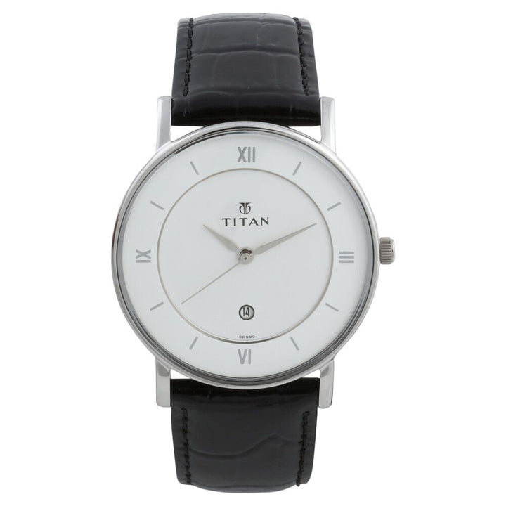 Titan Classic White Dial Analog with Date Leather Strap watch for Men NS9162SL04