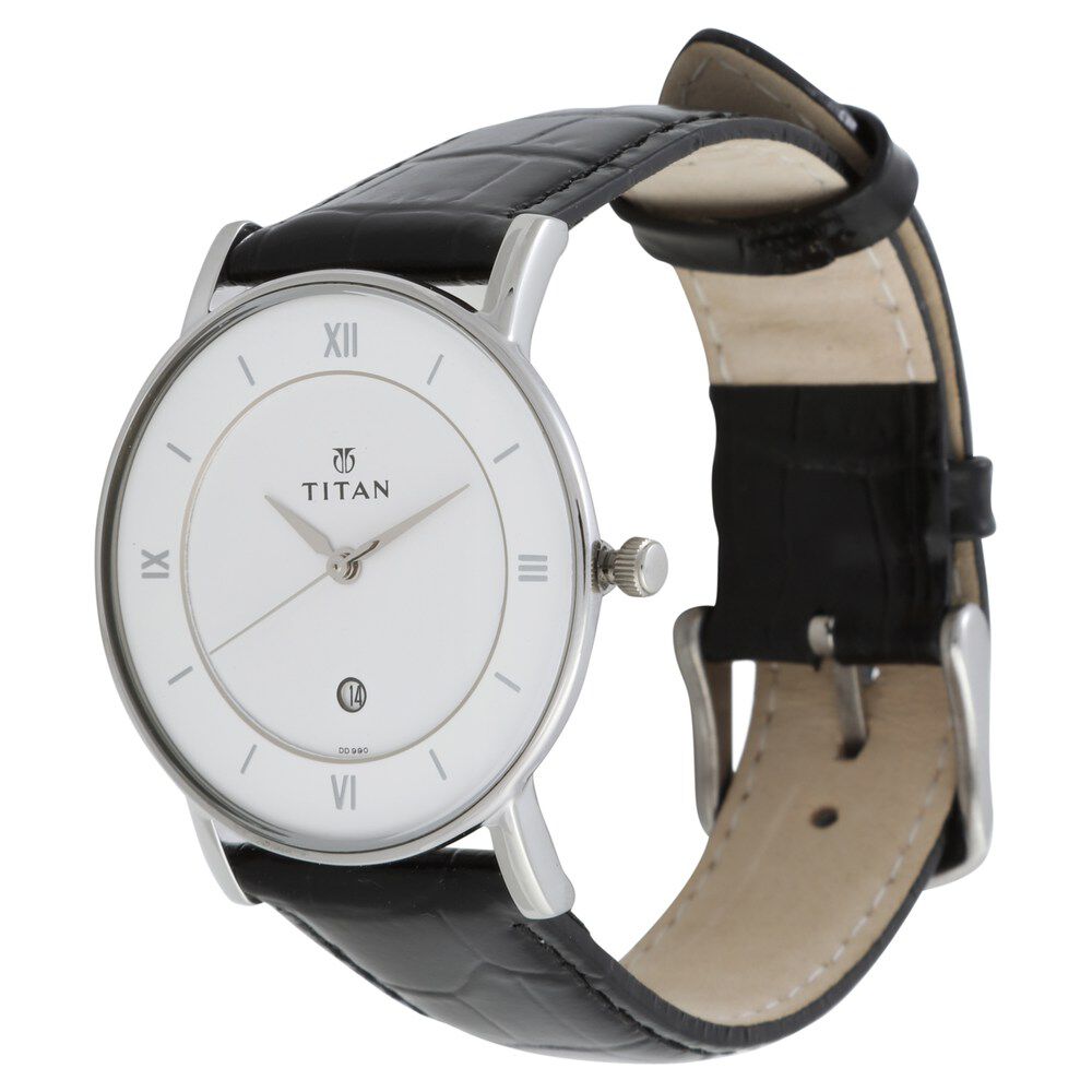 Titan Classic White Dial Analog with Date Leather Strap watch for Men NS9162SL04