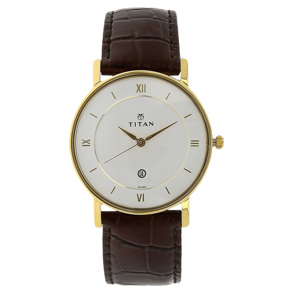 Titan Quartz Analog with Date White Dial Leather Strap Watch for Men - The Watch Factory ®