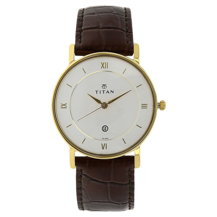 Titan Quartz Analog with Date White Dial Leather Strap Watch for Men - The Watch Factory ®