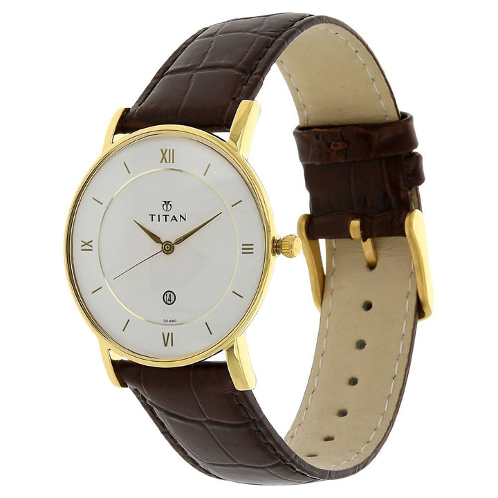 Titan Quartz Analog with Date White Dial Leather Strap Watch for Men NS9162YL01