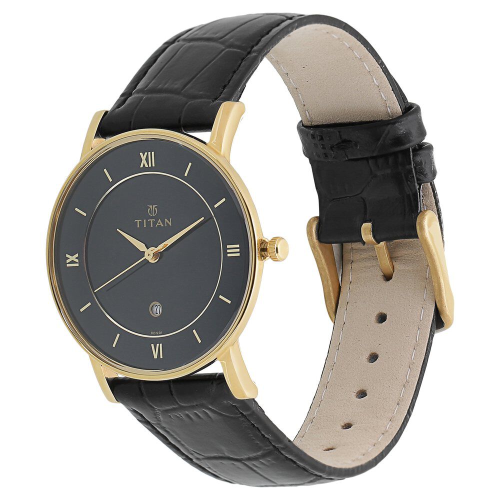 Titan Quartz Analog with Date Black Dial Leather Strap Watch for Men-NJ9162YL02