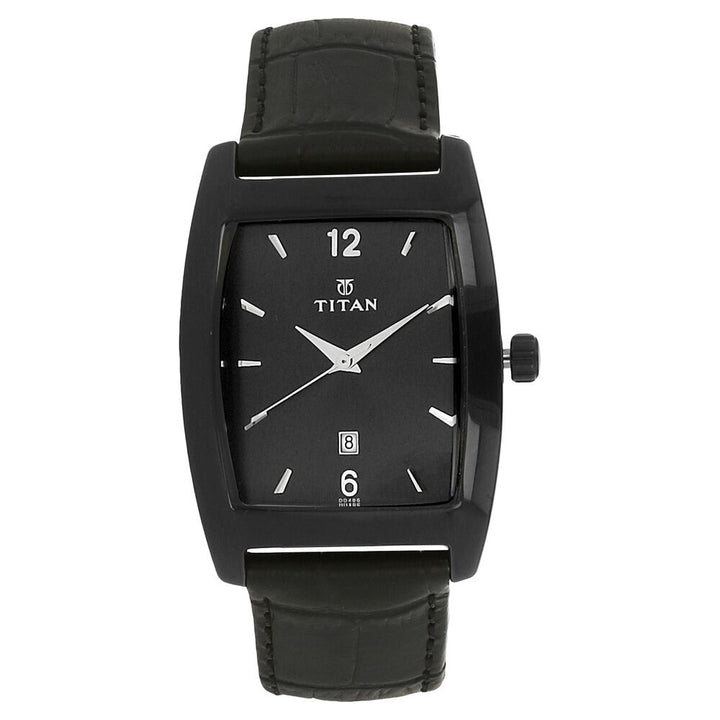 Titan Quartz Analog with Date Silver Dial Leather Strap Watch for Men-9171NL02