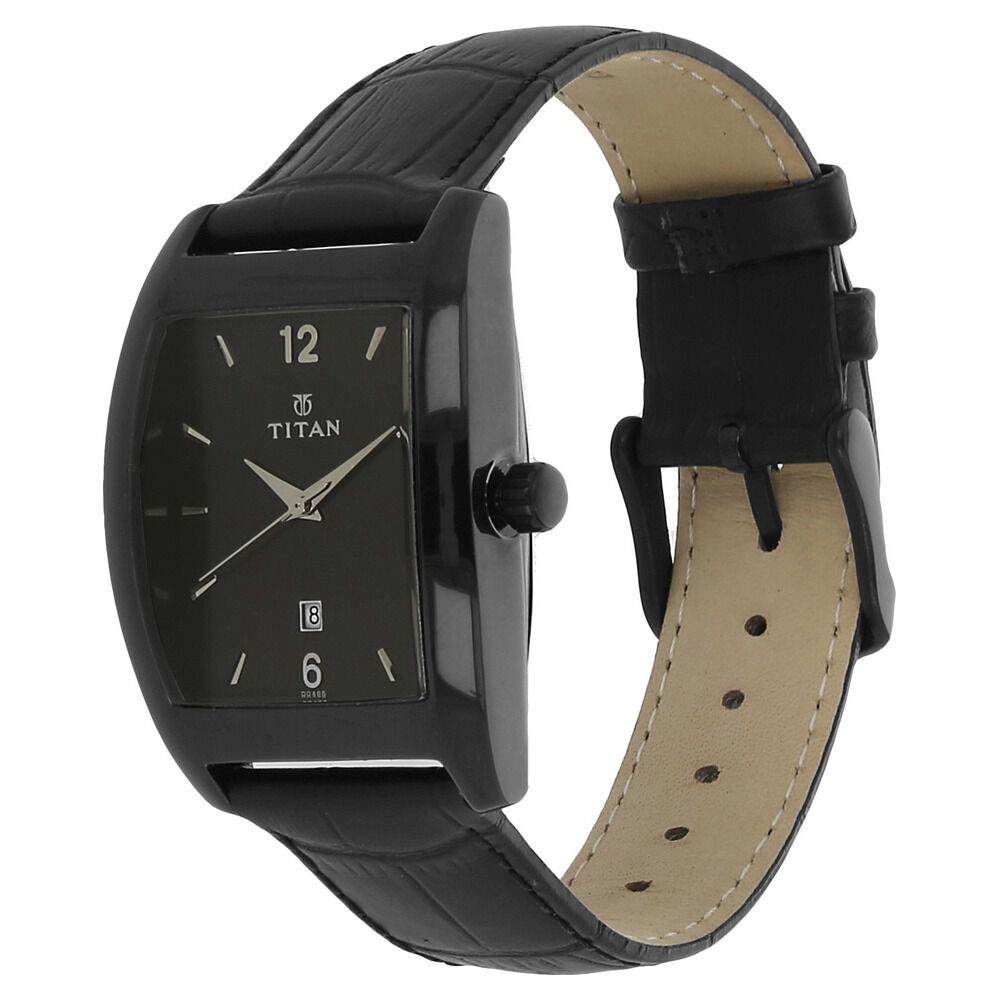 Titan Quartz Analog with Date Silver Dial Leather Strap Watch for Men-9171NL02