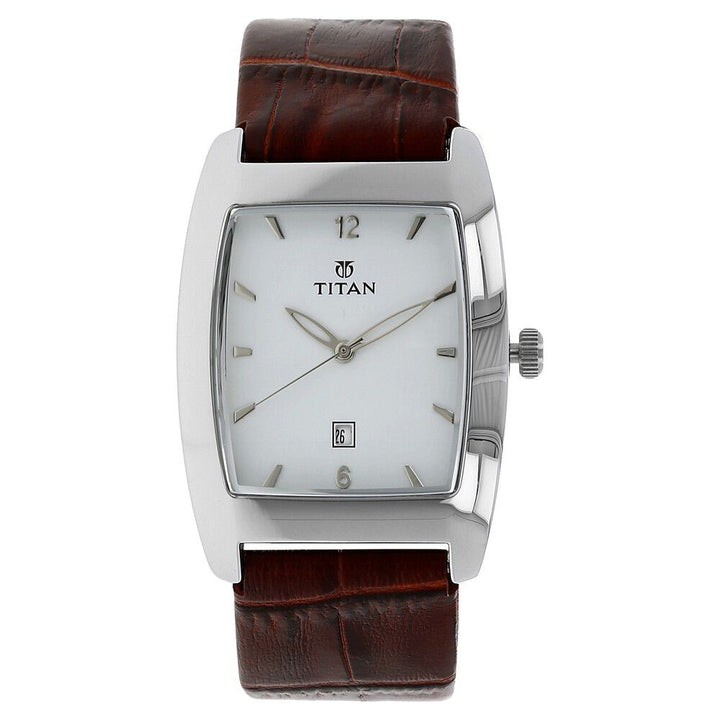 Titan Analog with Date White Dial Leather Strap watch for Men-NK9171SL01