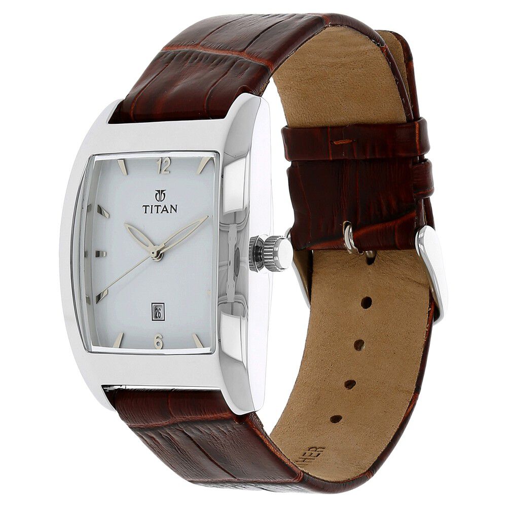 Titan Analog with Date White Dial Leather Strap watch for Men-NK9171SL01