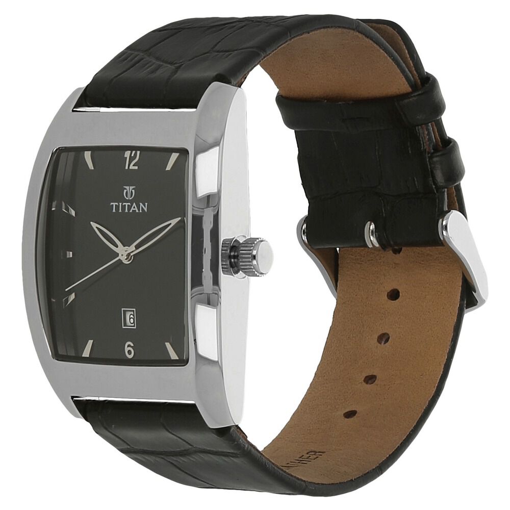 Titan Quartz Analog with Date Black Dial Leather Strap Watch for Men-NE9171SL02E