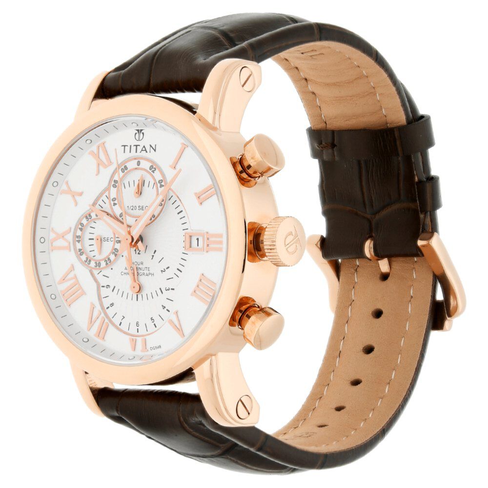 Titan Quartz Chronograph White Dial Leather Strap Watch for Men-NL9234WL03