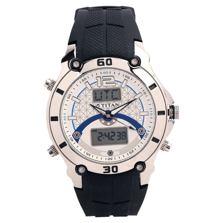Titan Quartz Analog Digital White Dial Watch for Men-9245SP01