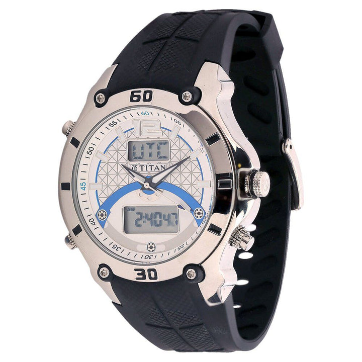 Titan Quartz Analog Digital White Dial Watch for Men-9245SP01