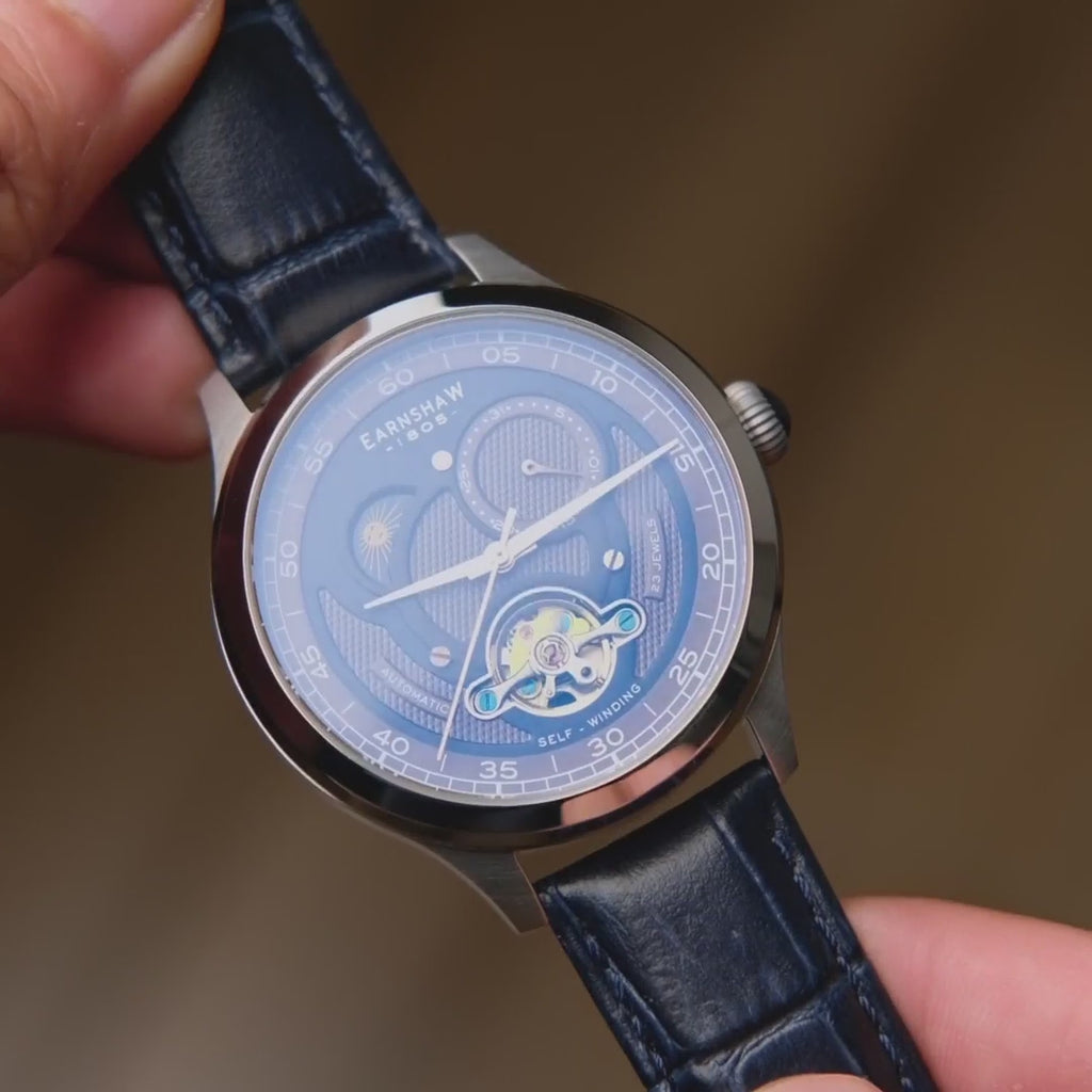 Earnshaw Baron Day Night Open Heart Automatic Blue