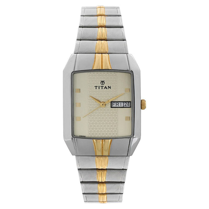 Titan Quartz Analog with Day and Date White Dial Stainless Steel Strap Watch for Men-NJ9264BM01