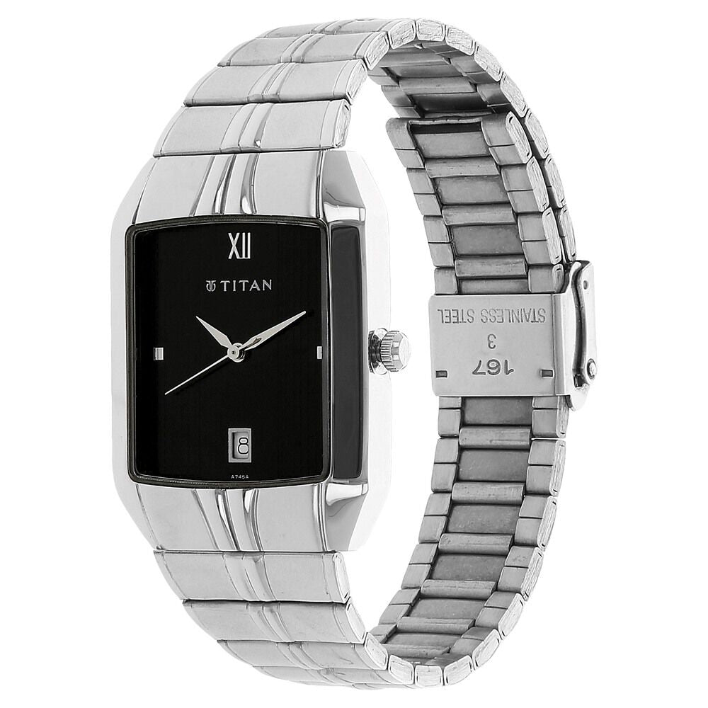 Titan Quartz Analog with Date Black Dial Metal Strap Watch for Men NS9264SM02