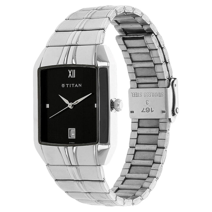 Titan Quartz Analog with Date Black Dial Metal Strap Watch for Men NS9264SM02