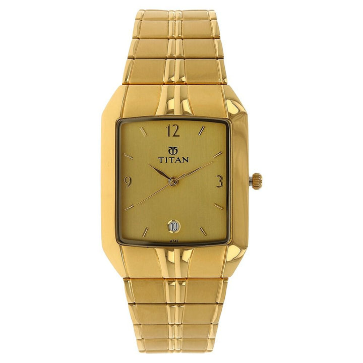 Titan Analog with Date Golden Dial Metal Strap watch for Men NS9264YM02