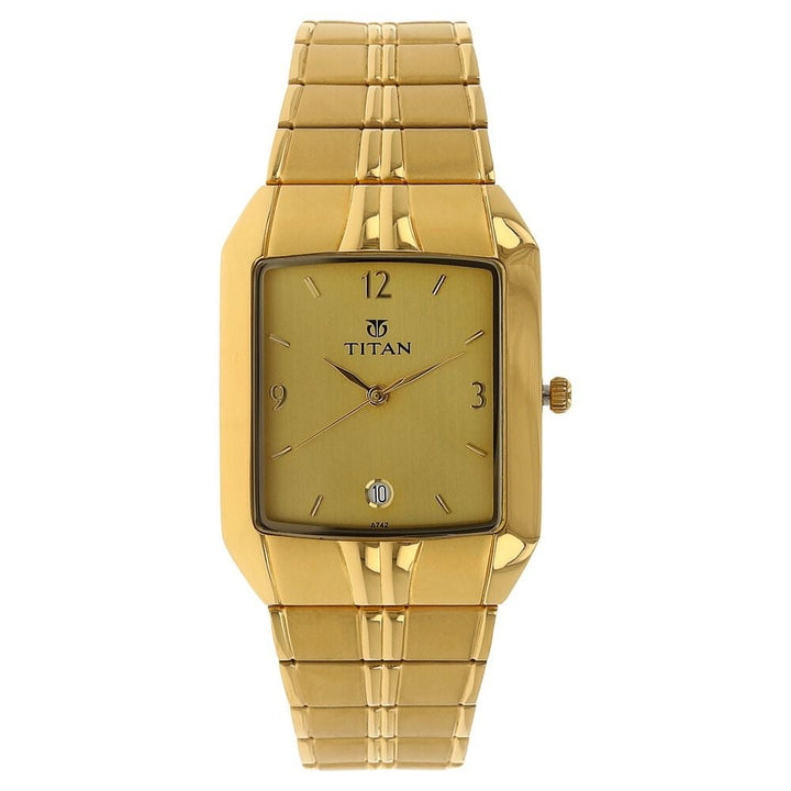 Titan Analog with Date Golden Dial Metal Strap watch for Men-NT9264YM02