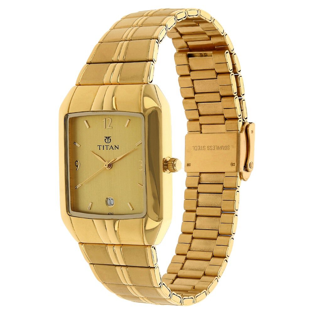 Titan Analog with Date Golden Dial Metal Strap watch for Men NS9264YM02