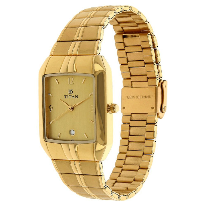 Titan Analog with Date Golden Dial Metal Strap watch for Men NS9264YM02