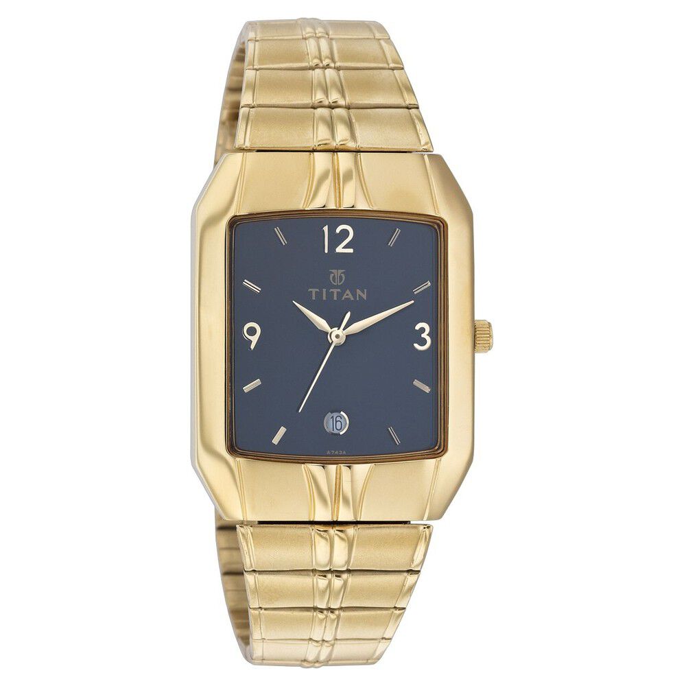 Titan Rectangle Black Dial Analog with Date Metal Strap watch for Men-NE9264YM03A
