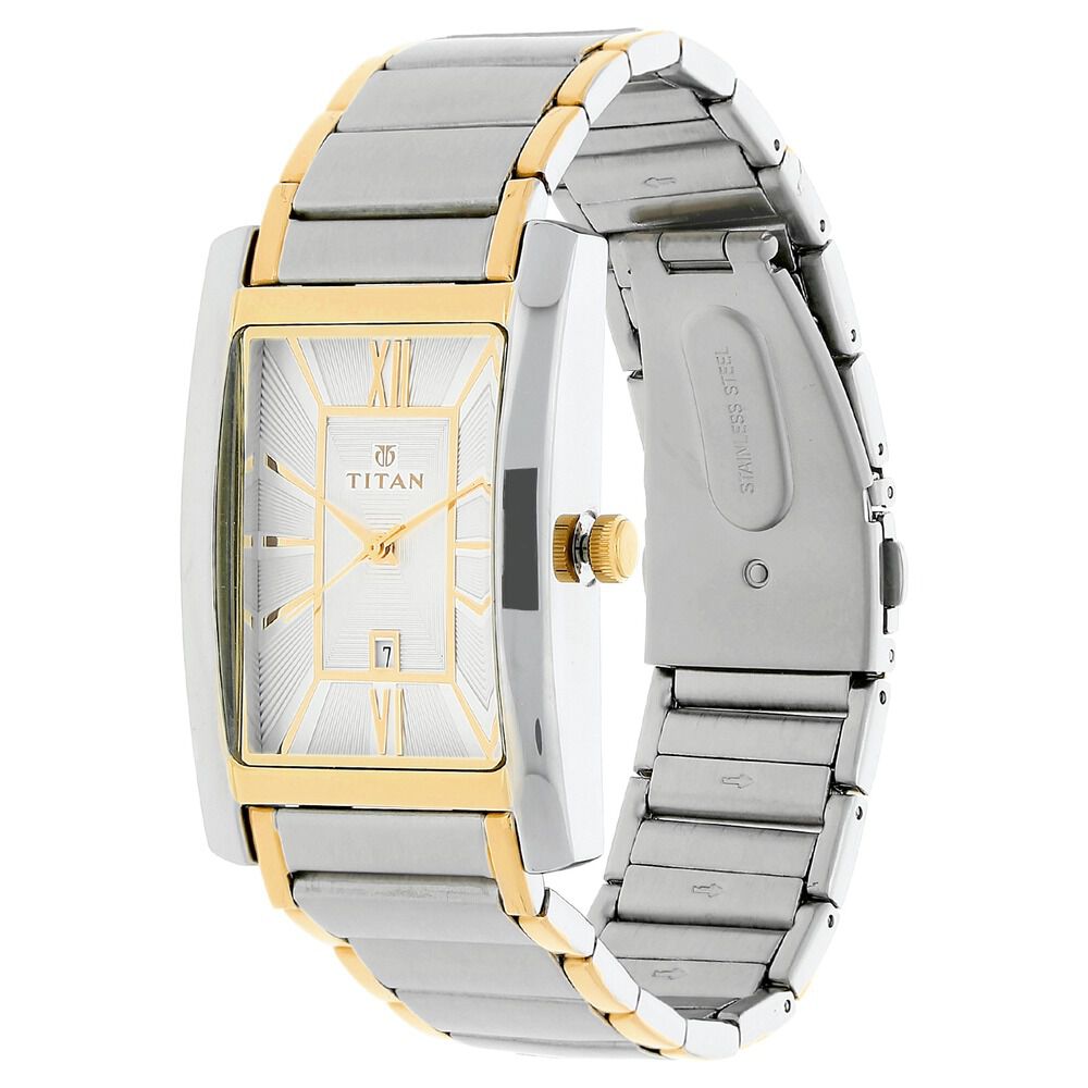 Titan Quartz Analog with Date Silver Dial Stainless Steel Strap Watch for Men-NJ9280BM01