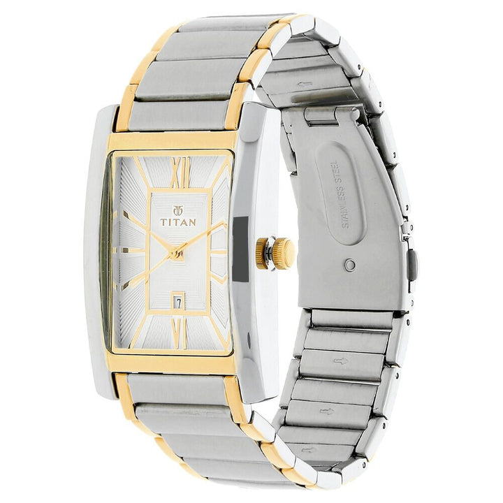 Titan Quartz Analog with Date Silver Dial Stainless Steel Strap Watch for Men-NJ9280BM01