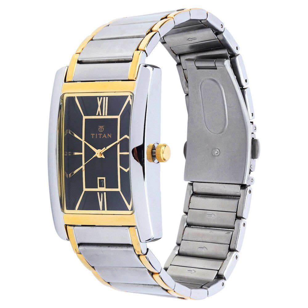 Titan Quartz Analog with Date Black Dial Stainless Steel Strap Watch for Men-NF9280BM02