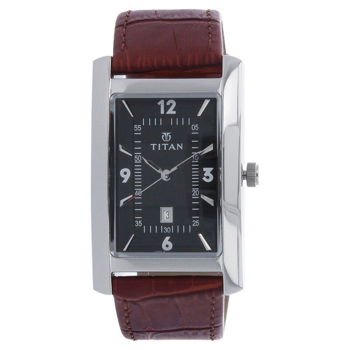 Titan Metal Black Dial Analog with Date Leather Strap Watch for Men-NJ9280SL02A