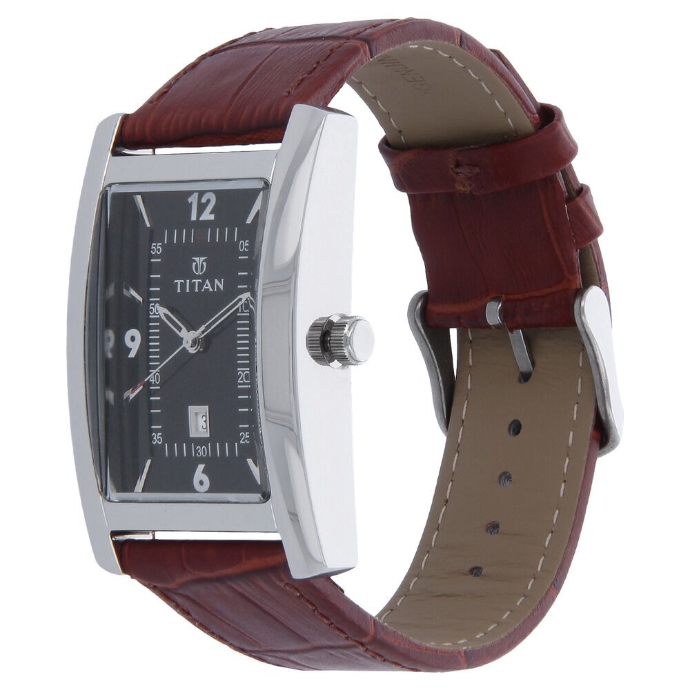 Titan Metal Black Dial Analog with Date Leather Strap Watch for Men-NJ9280SL02A