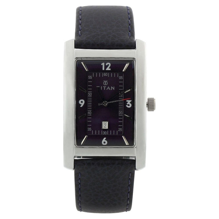 Titan Analog with Date Blue Dial Leather Strap Watch for Men-NE9280SL03A