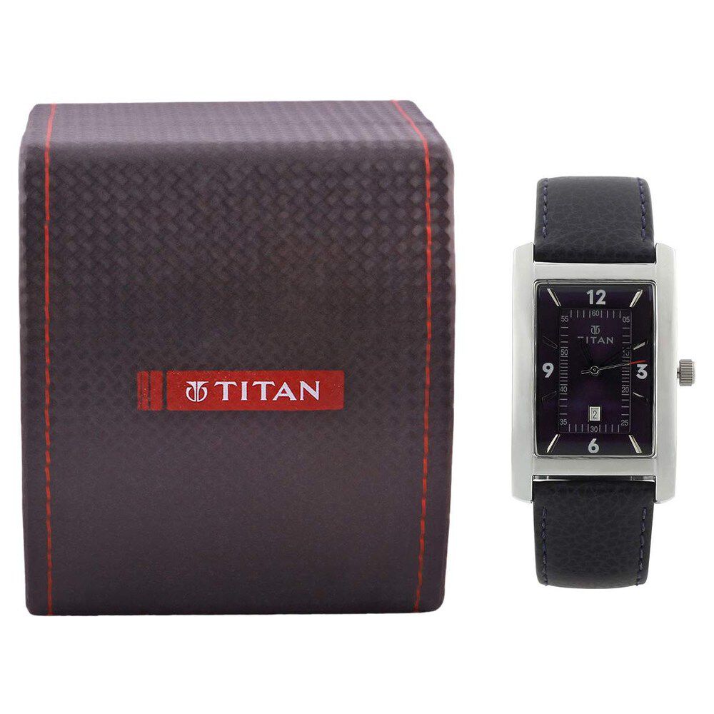 Titan Analog with Date Blue Dial Leather Strap Watch for Men-NE9280SL03A