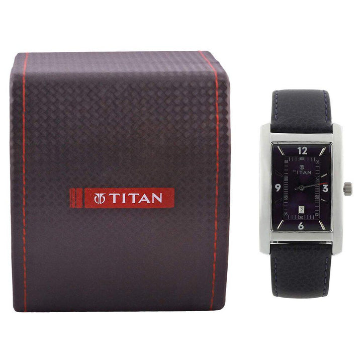 Titan Analog with Date Blue Dial Leather Strap Watch for Men-NE9280SL03A