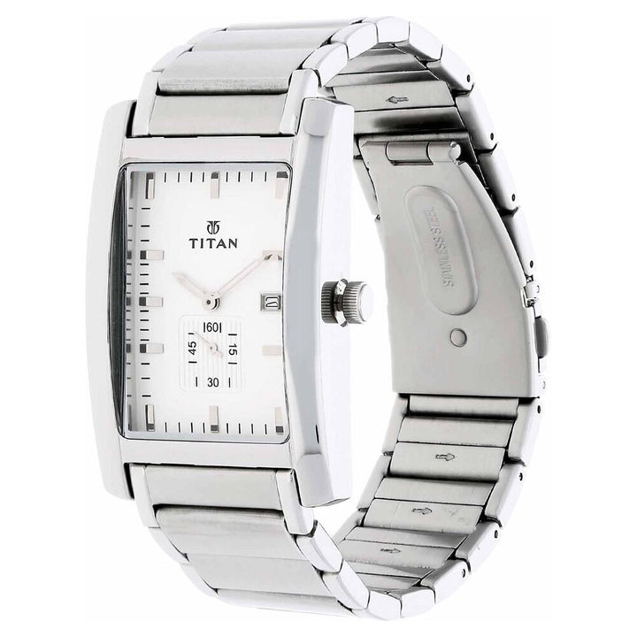 Titan Silver Dial Analog with Date Stainless Steel Strap watch for Men-NJ9280SM01A