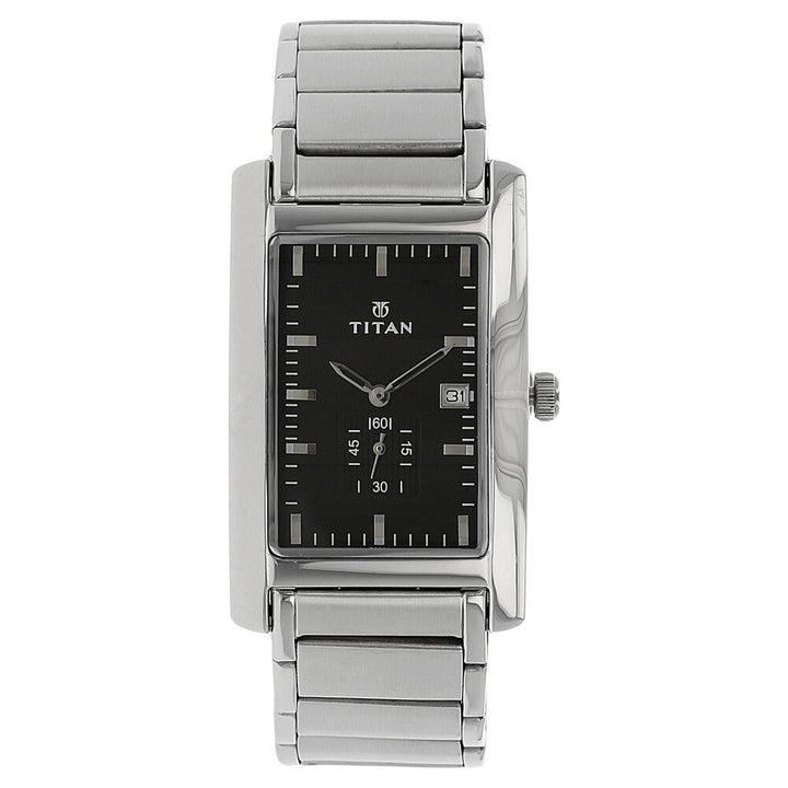 Titan Quartz Analog with Date Black Dial Stainless Steel Strap Watch for Men-NJ9280SM02A