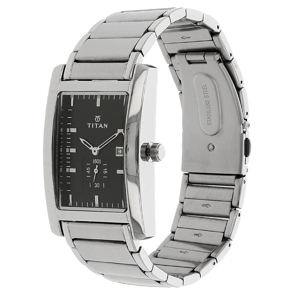 Titan Quartz Analog with Date Black Dial Stainless Steel Strap Watch for Men-NJ9280SM02A