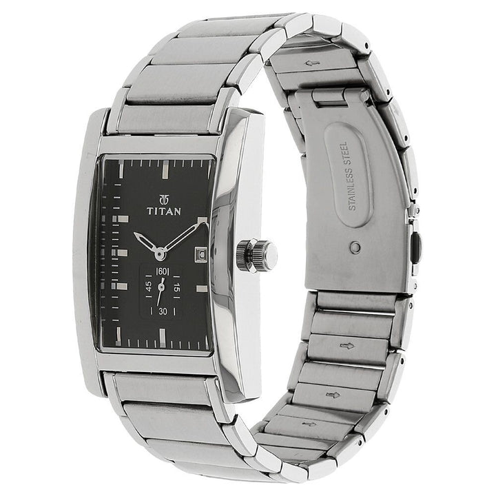 Titan Quartz Analog with Date Black Dial Stainless Steel Strap Watch for Men-NJ9280SM02A
