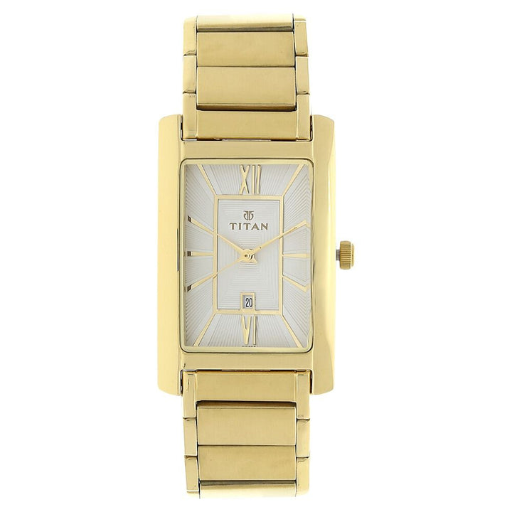 Titan Rectangle Silver Dial Analog with Date Stainless Steel Strap watch for Men-NK9280YM01