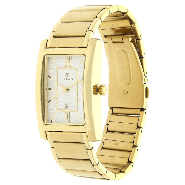 Titan Rectangle Silver Dial Analog with Date Stainless Steel Strap watch for Men-NK9280YM01