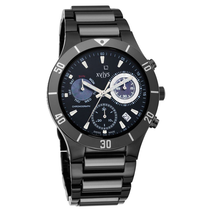 Xylys Swiss Chronograph Stainless Steel And Ceramic Strap Black Dial Watch For Men NS9295DM05