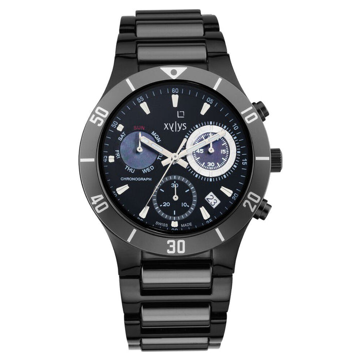 Xylys Swiss Chronograph Stainless Steel And Ceramic Strap Black Dial Watch For Men NS9295DM05