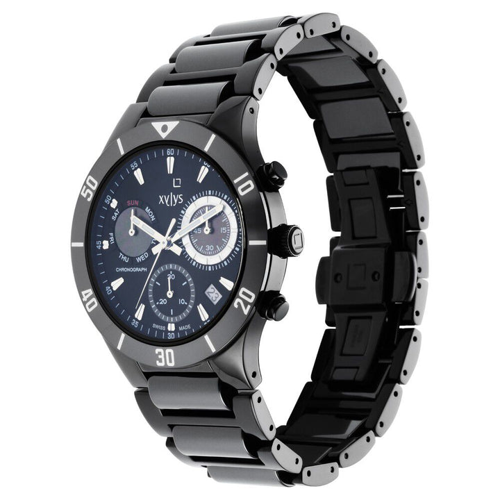 Xylys Swiss Chronograph Stainless Steel And Ceramic Strap Black Dial Watch For Men NS9295DM05