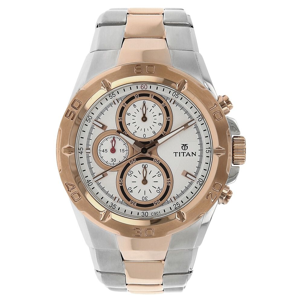 Titan Regallia Rose Gold Chronograph Stainless Steel Strap Watch for Men NS9308KM01