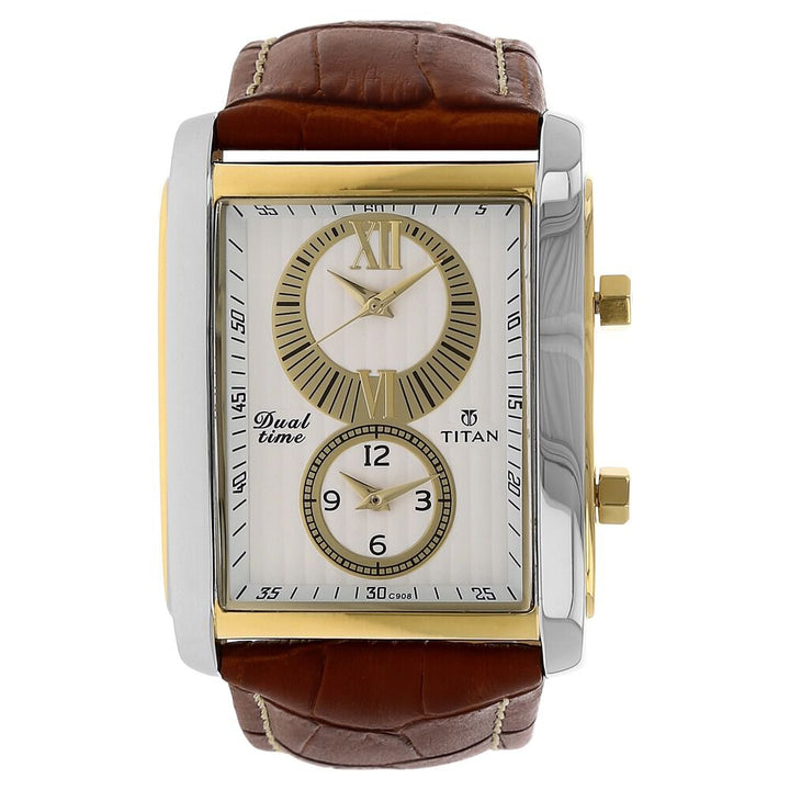 Titan Quartz Analog White Dial Leather Strap Watch for Men-NJ9309BL01E