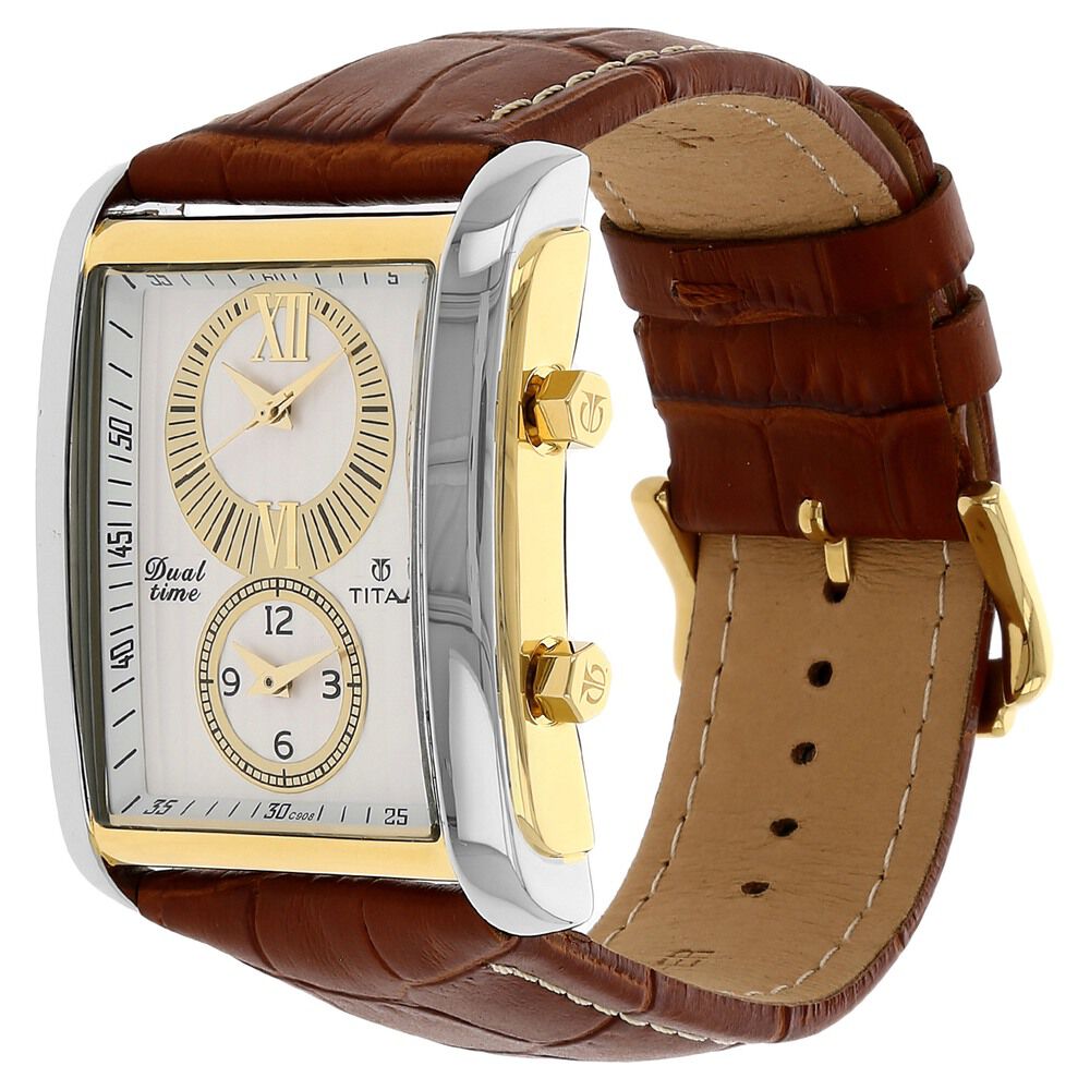 Titan Quartz Analog White Dial Leather Strap Watch for Men-NJ9309BL01E