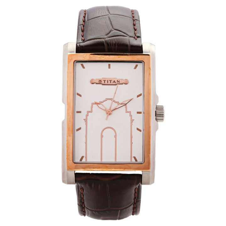 Titan Quartz Analog White Dial Leather Strap Watch for Men-9310KL02