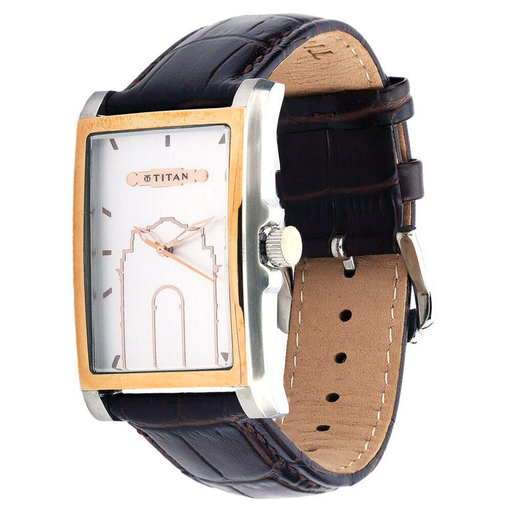 Titan Quartz Analog White Dial Leather Strap Watch for Men-9310KL02