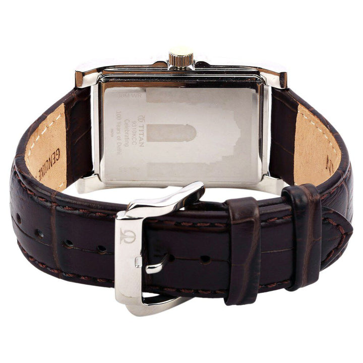 Titan Quartz Analog White Dial Leather Strap Watch for Men-9310KL02
