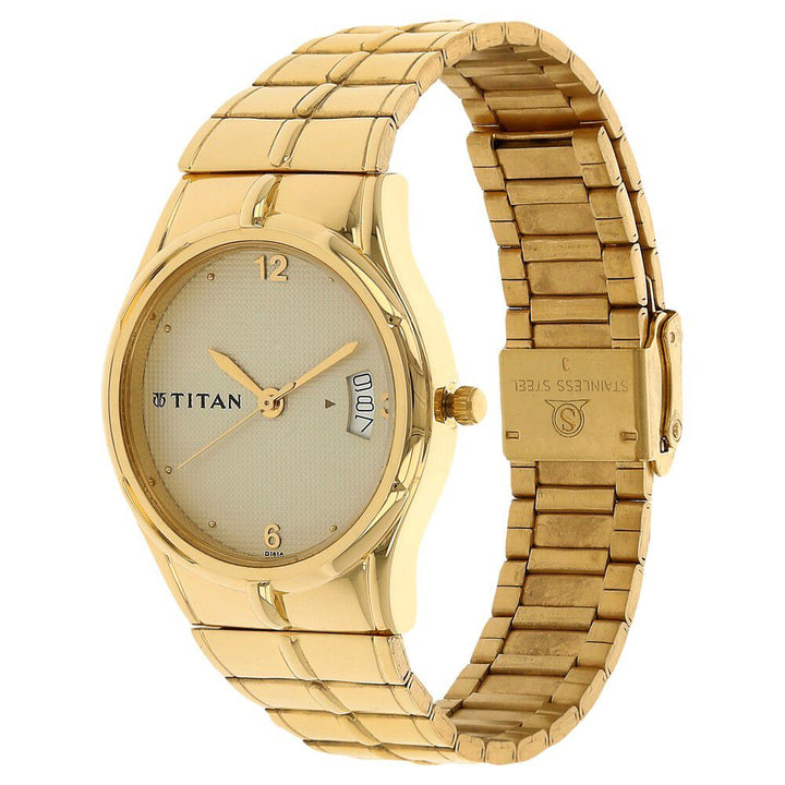 Titan Quartz Analog with Date Champagne Dial Stainless Steel Strap Watch for Men-NF9314YM02A
