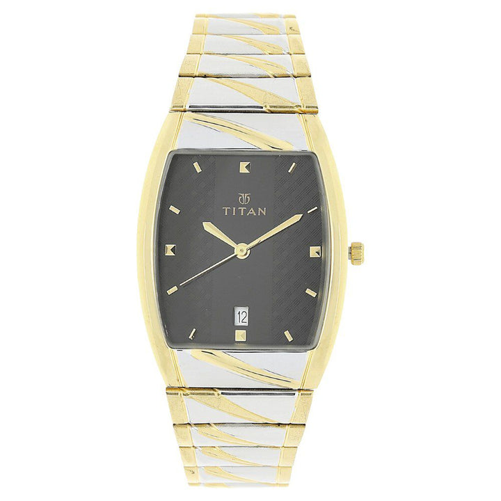 Titan Quartz Analog with Date Black Dial Stainless Steel Strap Watch for Men NS9315BM02